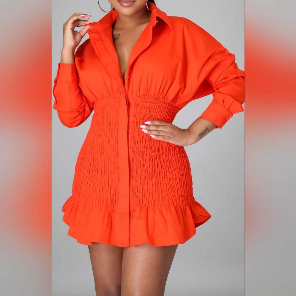 Good Time USA Smocked Mini Dress in Tangerine Red